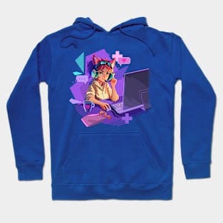 Girl gamer with a cat ears headset Hoodie